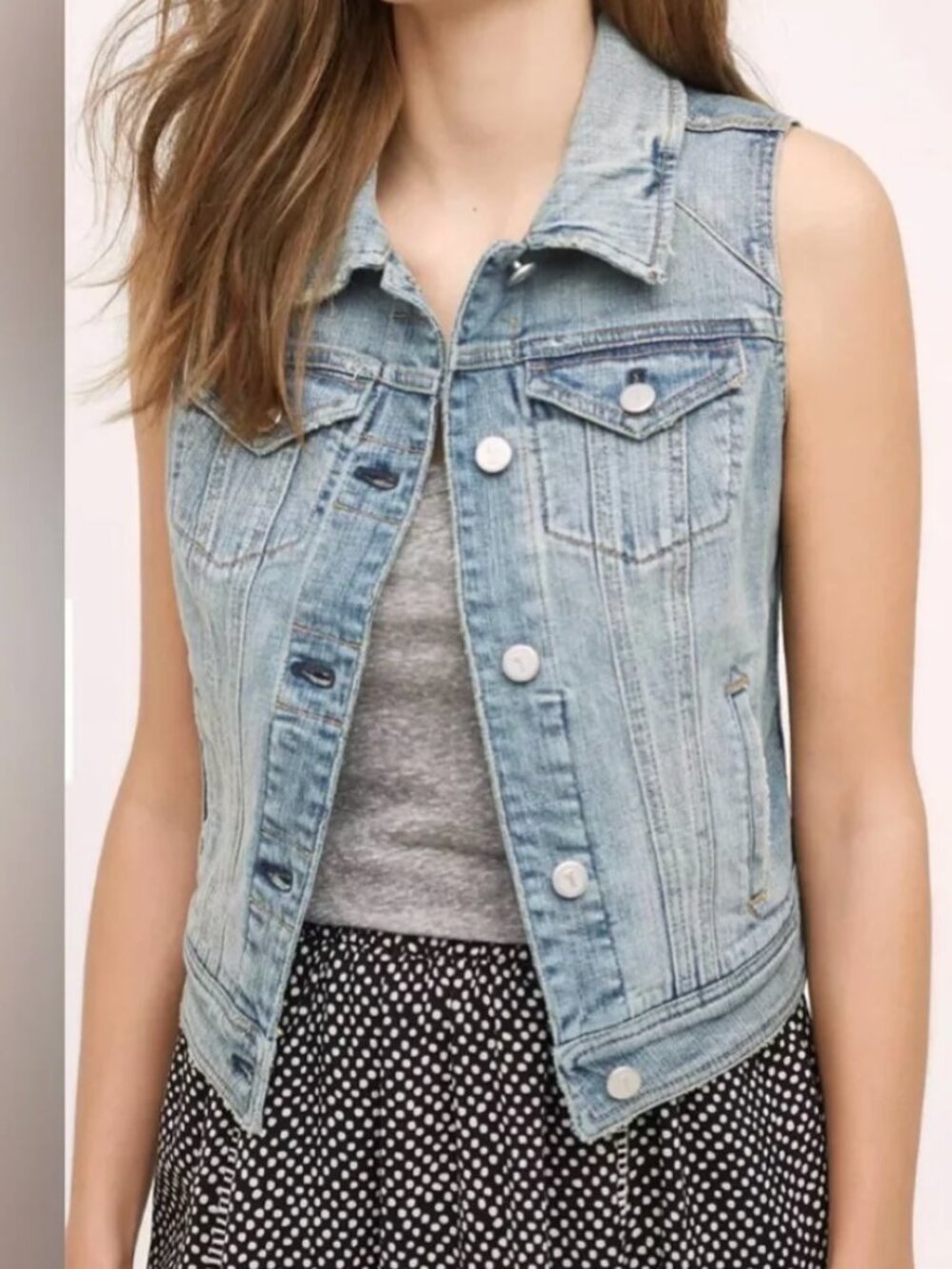 Pilcro Light Wash Denim Vest Button Front Sleeveless Jacket Size XS